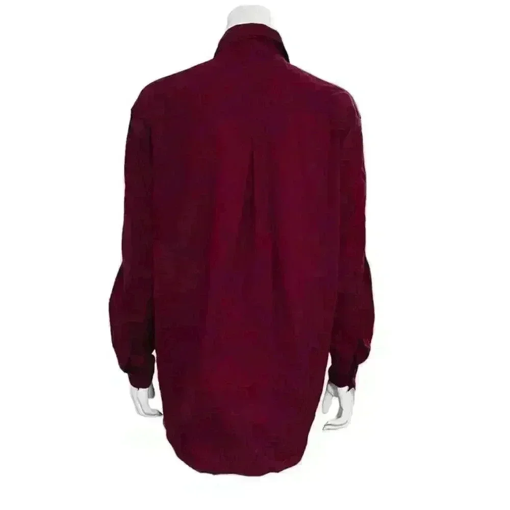 Yak Magik Vintage Rhinestone Basket Weave Button Down Shirt Deep Plum Size L